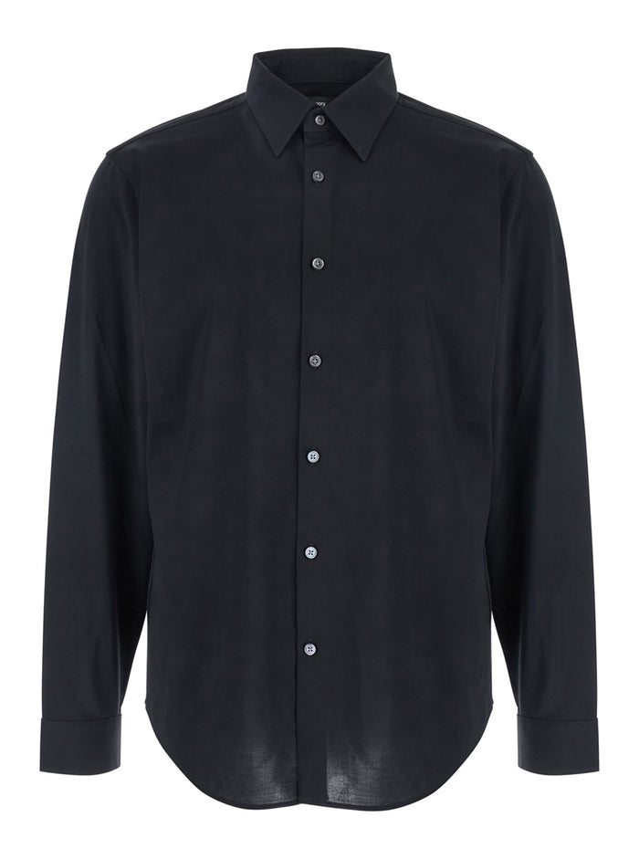 Sylvain Black Shirt With Pointed Collar Cotton Blend Man Cotone Poliestere And Blouses