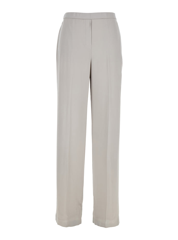 Metallic Pants With Rear Elastic Waist And Wide Leg Silk Woman Trousers