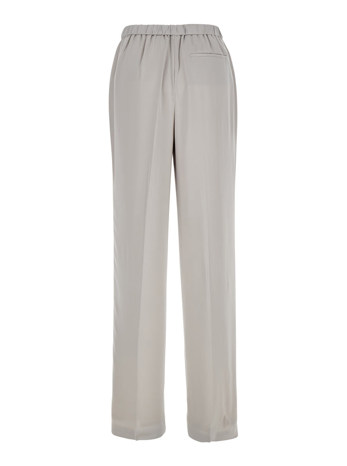Metallic Pants With Rear Elastic Waist And Wide Leg Silk Woman Trousers
