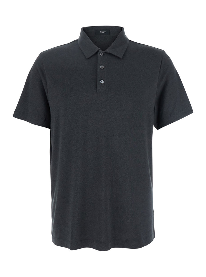 Black Polo Shirt With Classic Collar And Front Button Closure Cotton Man Tshirts