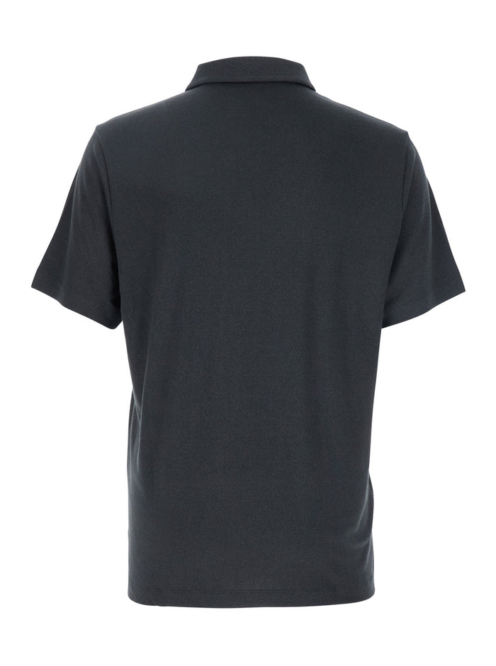 Black Polo Shirt With Classic Collar And Front Button Closure Cotton Man Tshirts
