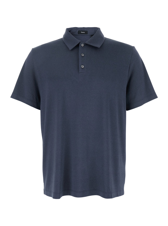 Blue Polo Shirt With Classic Collar And Front Button Closure Cotton Man Blu Tshirts
