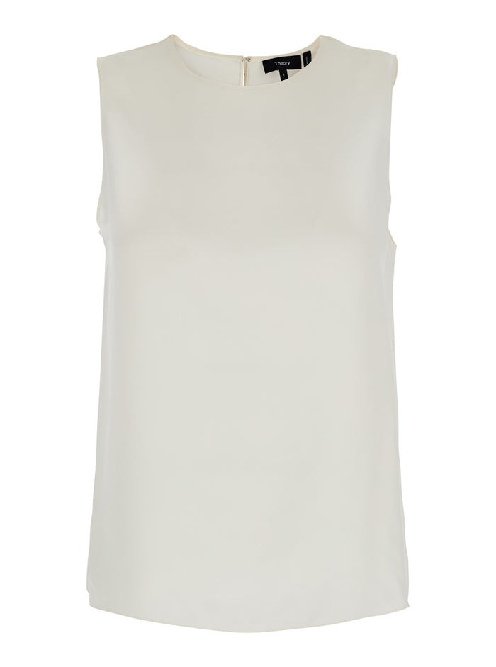Straight Shell White T-Shirt With Round Neck Silk Woman Jersey