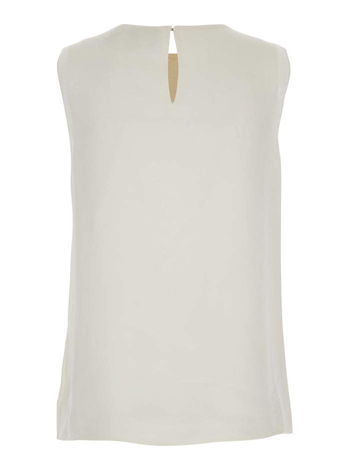 Straight Shell White T-Shirt With Round Neck Silk Woman Jersey