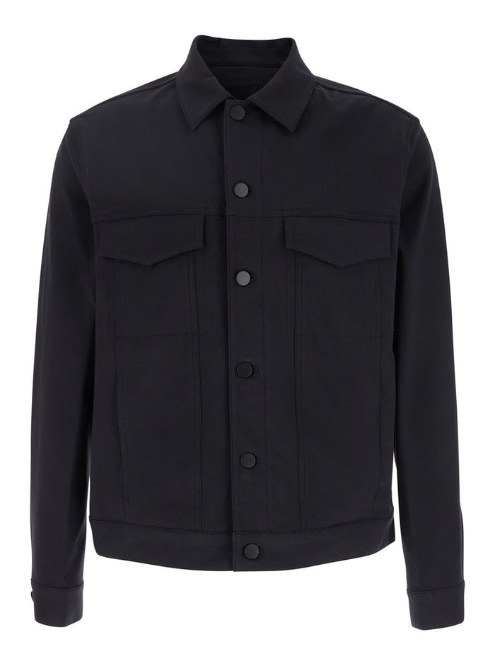 River Black Jacket With Classic Collar Cotton Blend Stretch Man Lana Cashmere