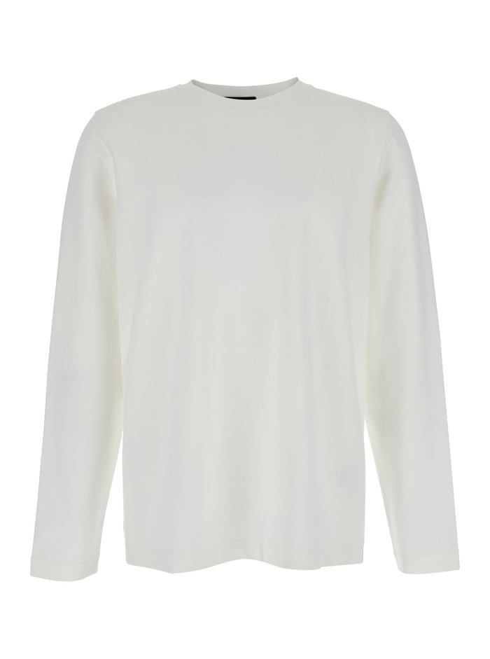 Ryder White Crewneck T-Shirt With Long Sleeves Viscose Blend Stretch Man Polyamide Elastam Tshirts And Polo Shirts