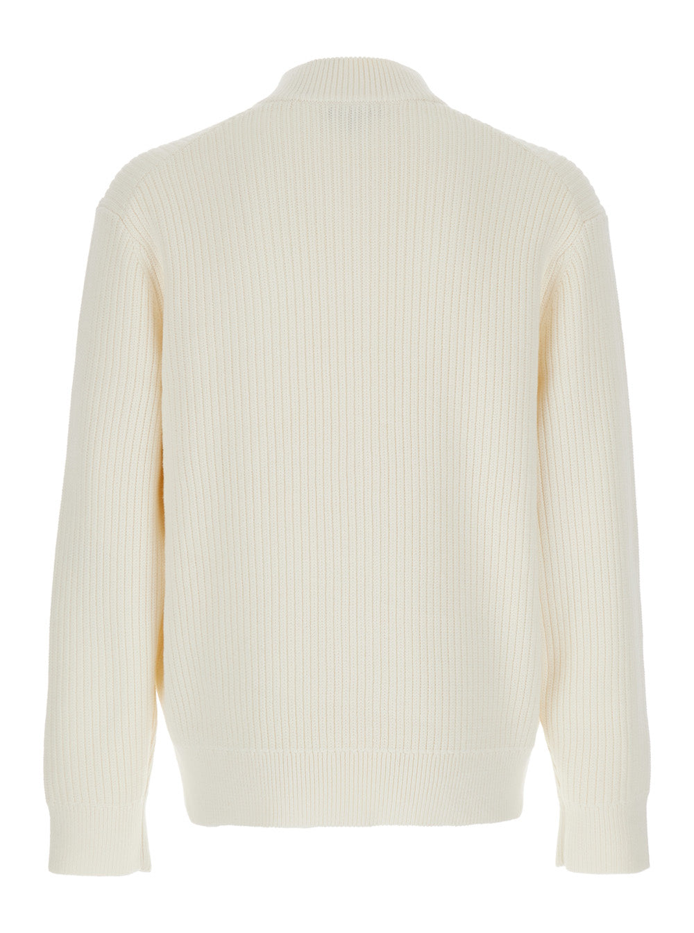 White Jacket With Mandarin Collar And Two Front Zipped Pockets Cotton Cashmere Blend Man