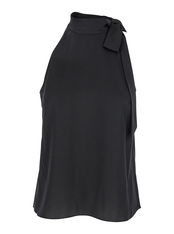 Black Sleeveless Top With Halterneck And Side Tie Detail Tech Fabric Woman Jersey
