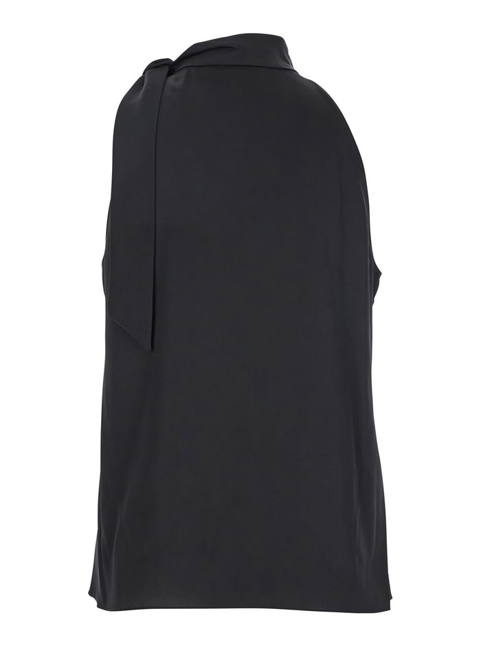 Black Sleeveless Top With Halterneck And Side Tie Detail Tech Fabric Woman Jersey