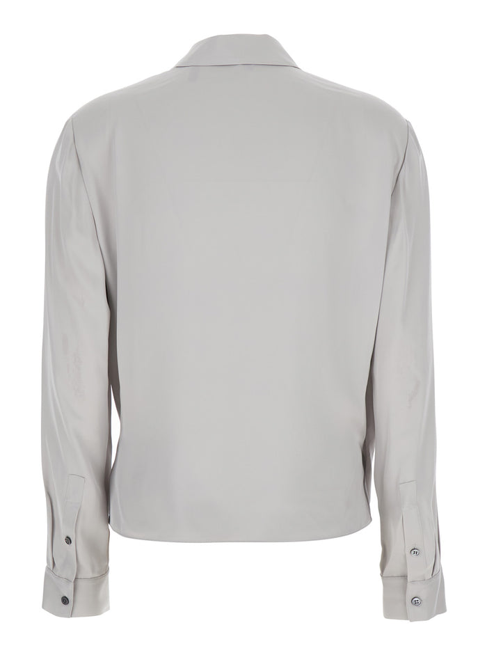 Metallic Blouse With Peak Revers And Crossover Neck Silk Woman Shirts Blouses