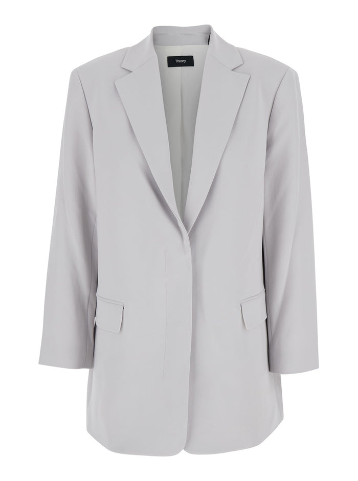 Grey Single Breasted Jacket with Classic Lapels in Tech Fabric Woman Metallic Triacetate polyester Blazers