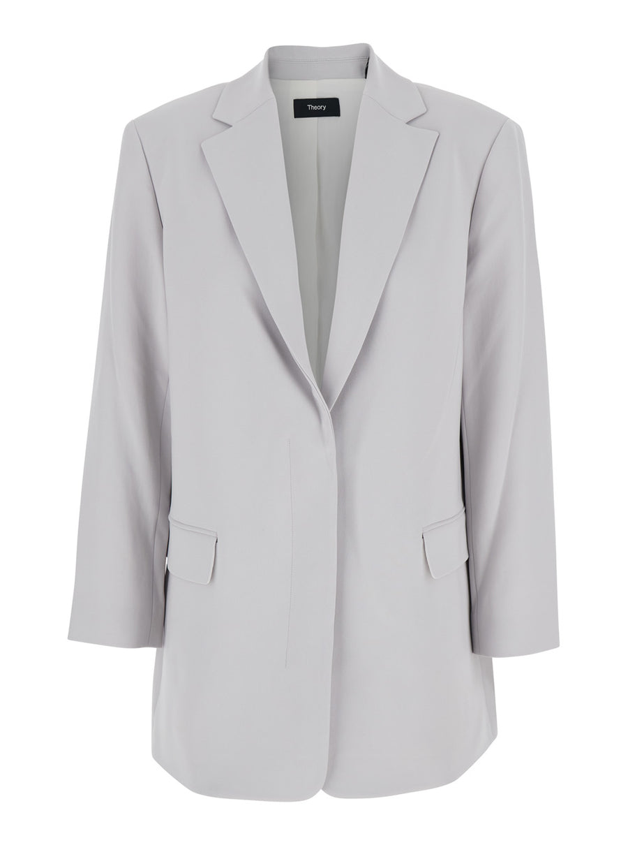 Grey Single Breasted Jacket With Classic Lapels Metallic Triacetate Blazers