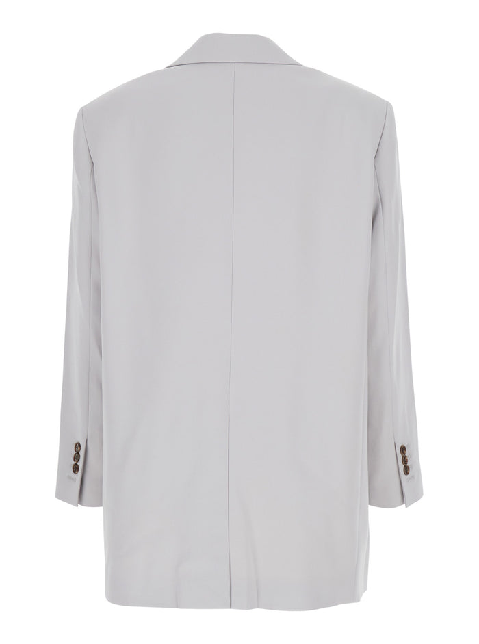 Grey Single Breasted Jacket with Classic Lapels in Tech Fabric Woman Metallic Triacetate polyester Blazers
