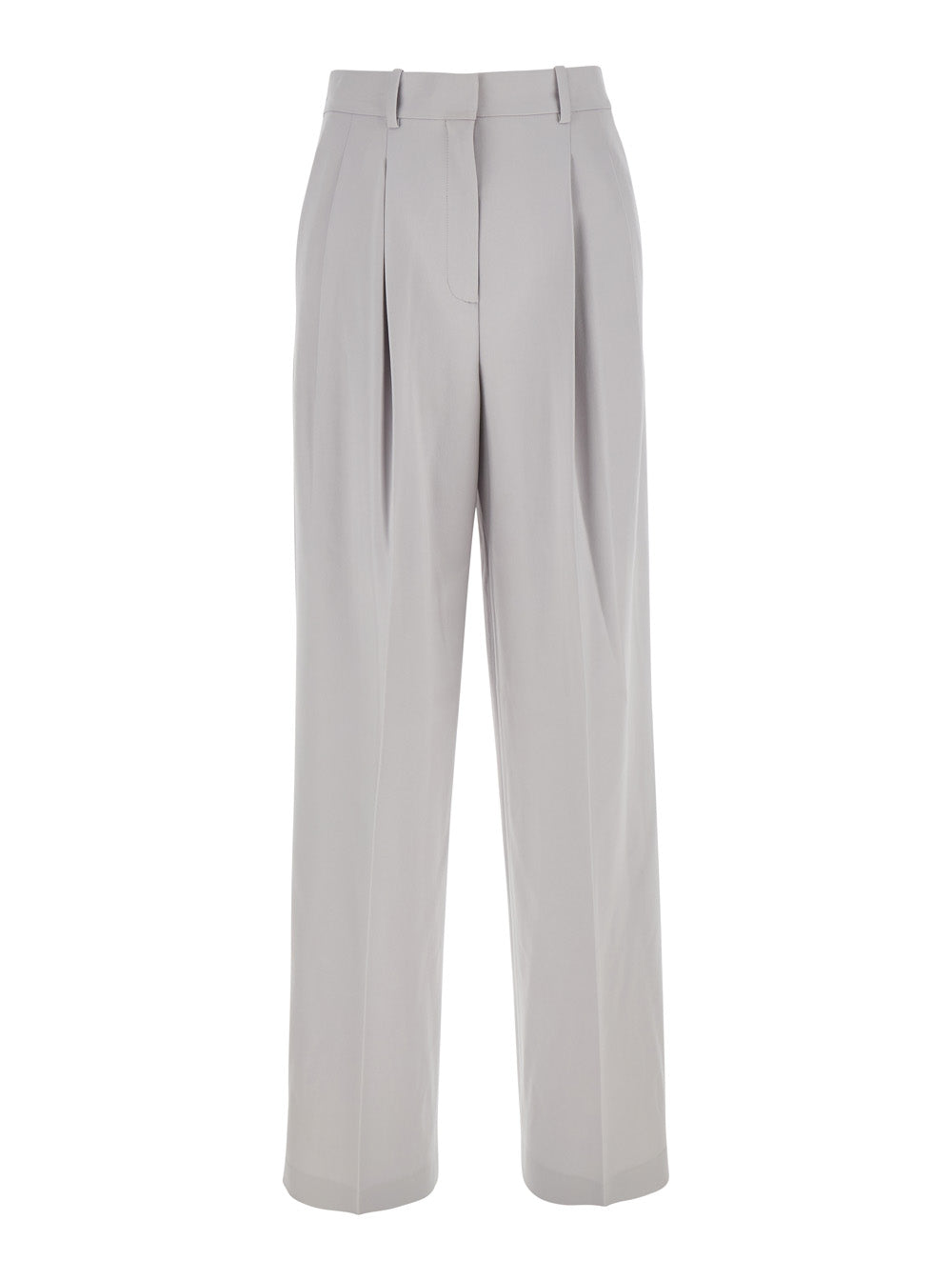 Metallic Pants with High Waist and Front Pences in Tech Fabric Woman Triacetate Polyester Trousers
