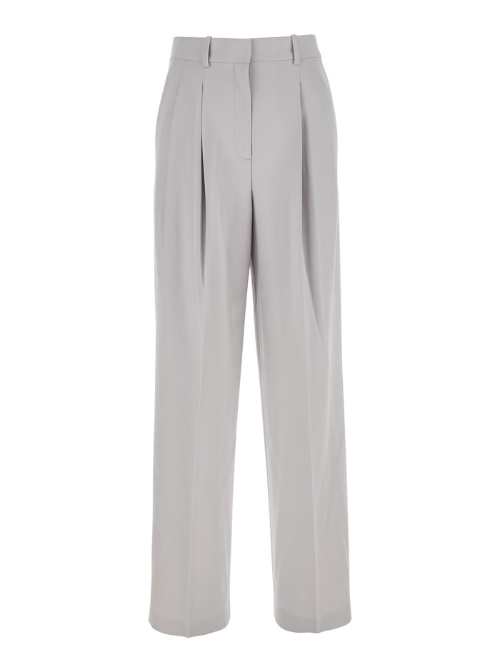 Metallic Pants with High Waist and Front Pences in Tech Fabric Woman Triacetate Polyester Trousers