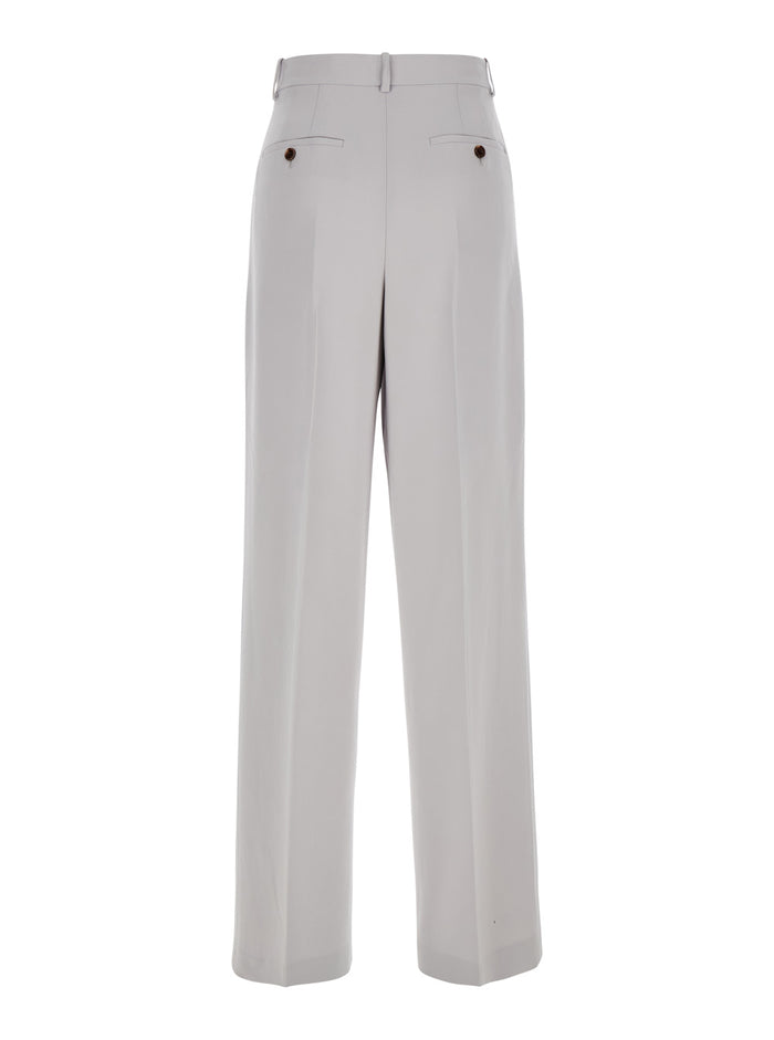 Metallic Pants with High Waist and Front Pences in Tech Fabric Woman Triacetate Polyester Trousers