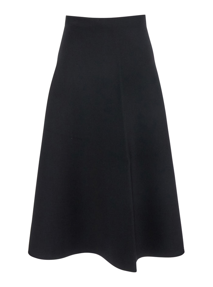Black Mid-Waist Flared Skirt Viscose Blend Woman