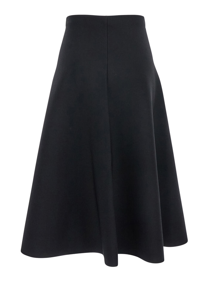 Black Mid-Waist Flared Skirt Viscose Blend Woman