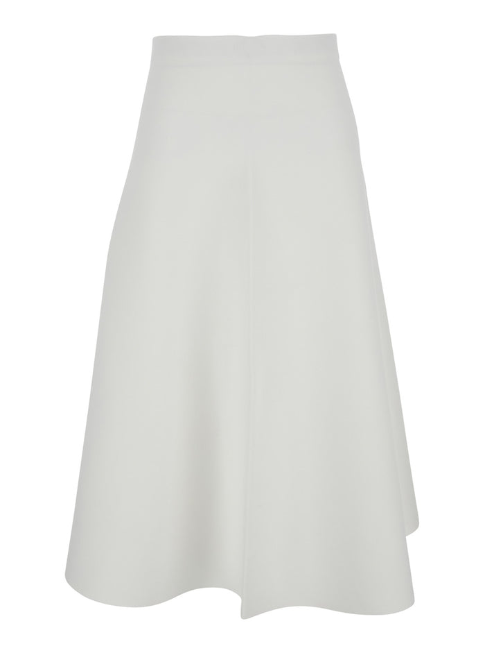 White Mid-Waist Flared Skirt Viscose Blend Woman