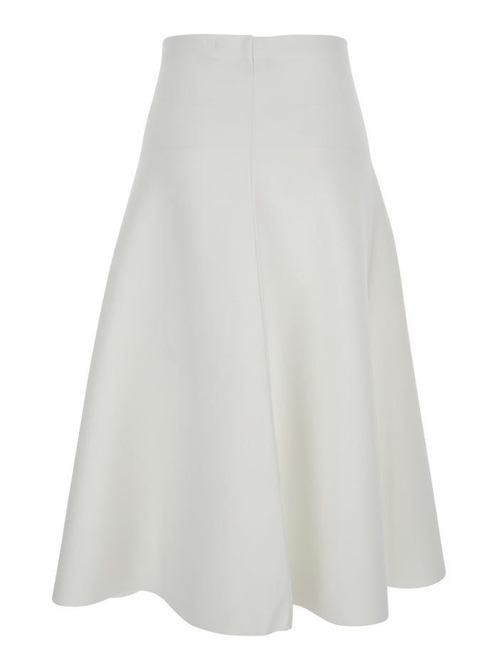 White Mid-Waist Flared Skirt Viscose Blend Woman