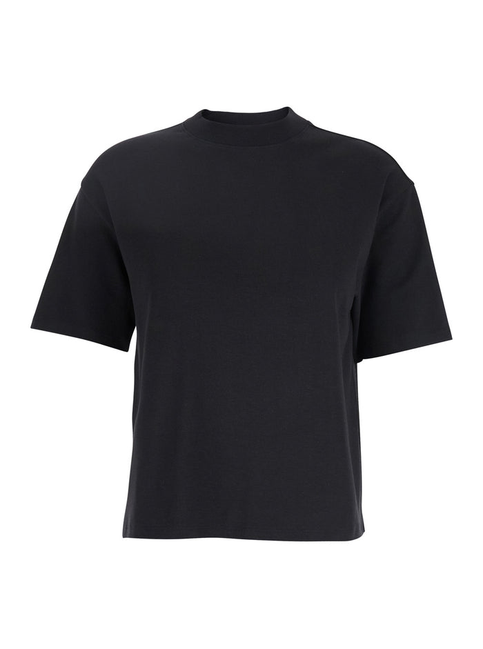 Black Crewneck T-Shirt With Short Sleeve Cotton Woman Jersey
