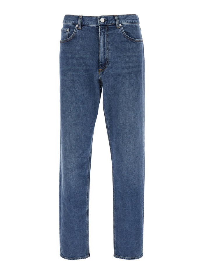 Borough Blie Jeans With Belt Loops And Logo Patch On The Rear Denim Man Blu