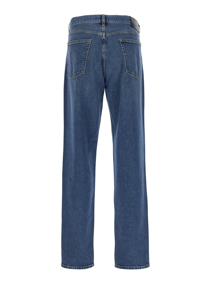 Borough Blie Jeans With Belt Loops And Logo Patch On The Rear Denim Man Blu