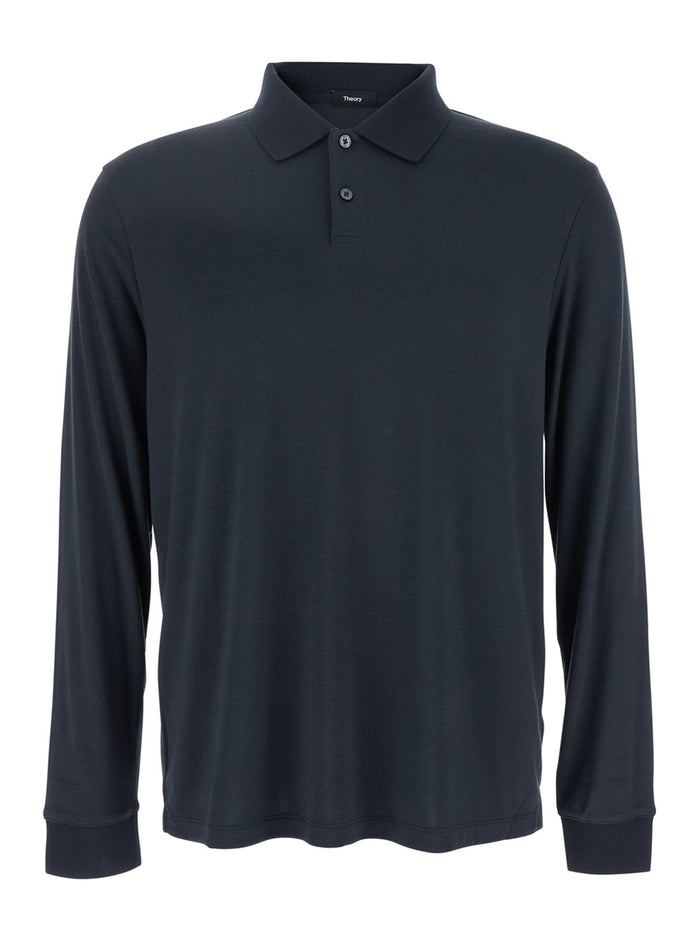 Goris Black Polo Shirt With Classic Collar And Long Sleeves Tech Fabric Stretch Man Tshirts