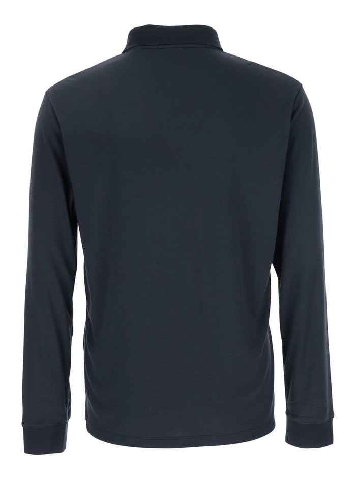 Goris Black Polo Shirt With Classic Collar And Long Sleeves Tech Fabric Stretch Man Tshirts