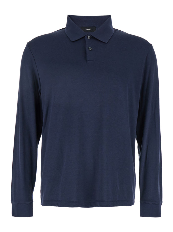 Goris Blue Polo Shirt With Classic Collar And Long Sleeves Tech Fabric Stretch Man Blu Modal Polyester Elastane Tshirts