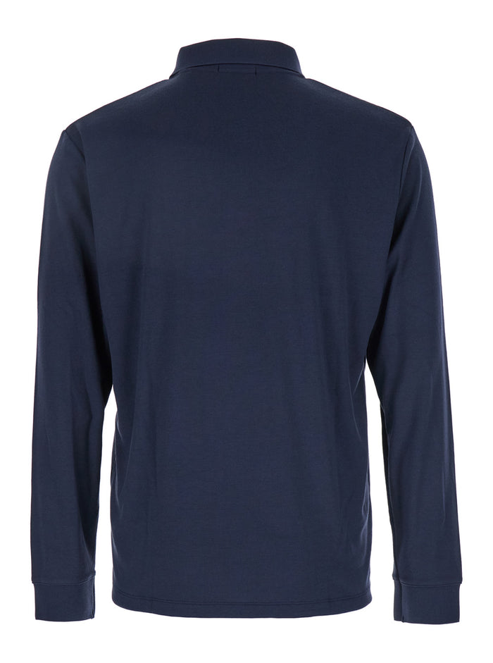 Goris Blue Polo Shirt With Classic Collar And Long Sleeves Tech Fabric Stretch Man Blu Modal Polyester Elastane Tshirts