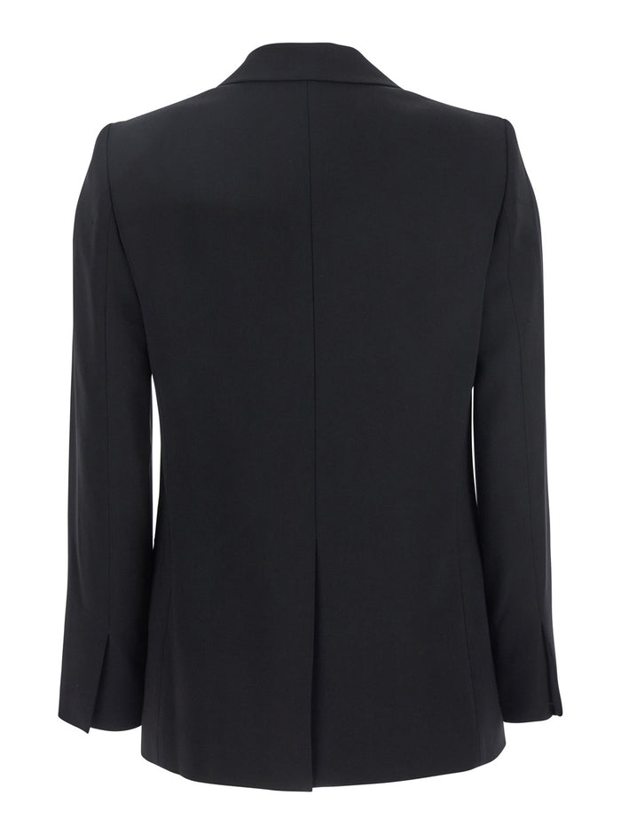 Black Double Breasted Jacket With Shoulder Pads Tech Fabric Woman Triacetate Polyester Blazers