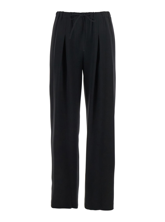 Black Pants With Elastic Drawstring Waist And Pences On The Front Tech Fabric Woman Triacetate Polyester Trousers