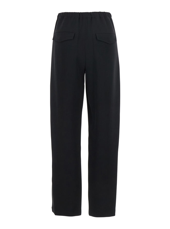 Black Pants With Elastic Drawstring Waist And Pences On The Front Tech Fabric Woman Triacetate Polyester Trousers