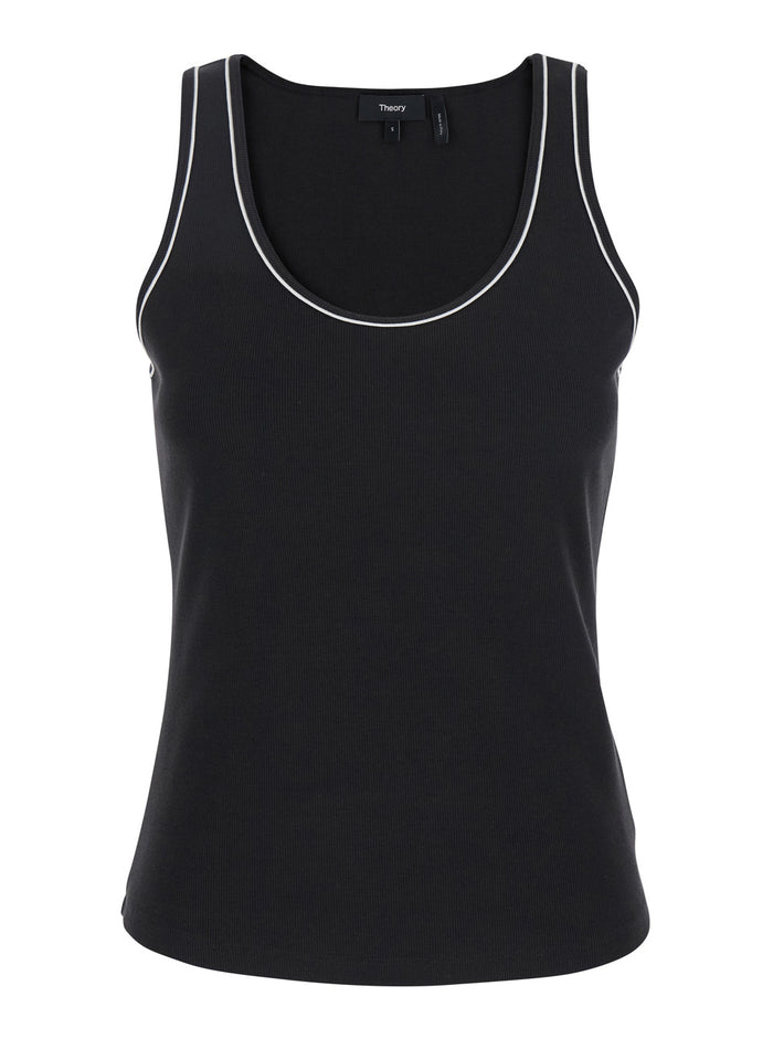 Black Sleeveless Top With Scoop Neck Cotton Stretch Woman Pima Spandex Tops