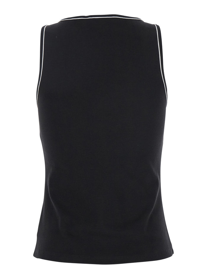 Black Sleeveless Top With Scoop Neck Cotton Stretch Woman Pima Spandex Tops