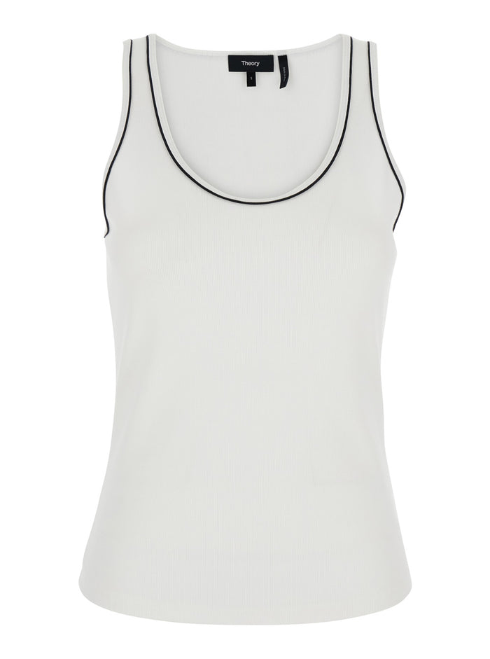 White Sleeveless Top With Scoop Neck Cotton Stretch Woman Pima Spandex Tops