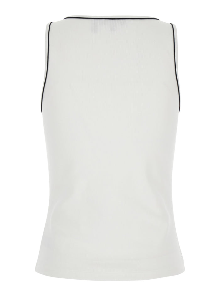 White Sleeveless Top With Scoop Neck Cotton Stretch Woman Pima Spandex Tops