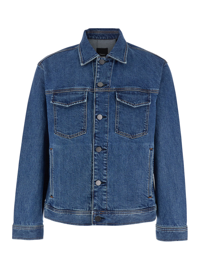 Blue Jacket With Patch Pockets On The Chest Denim Man Blu Cotton