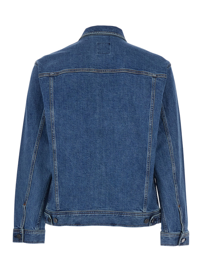 Blue Jacket With Patch Pockets On The Chest Denim Man Blu Cotton