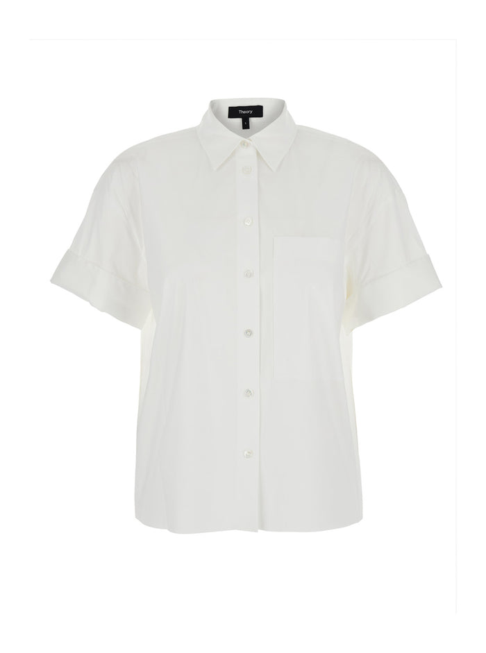 White Shirt With Classic Collar Cotton Blend Woman Nylon Spandex And Blouses