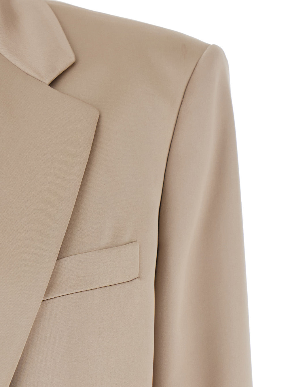 Guia Beige Single-Breasted Jacket with Notched Revers and Shoulder Pads in Wool Blend Stretch Woman Blazers