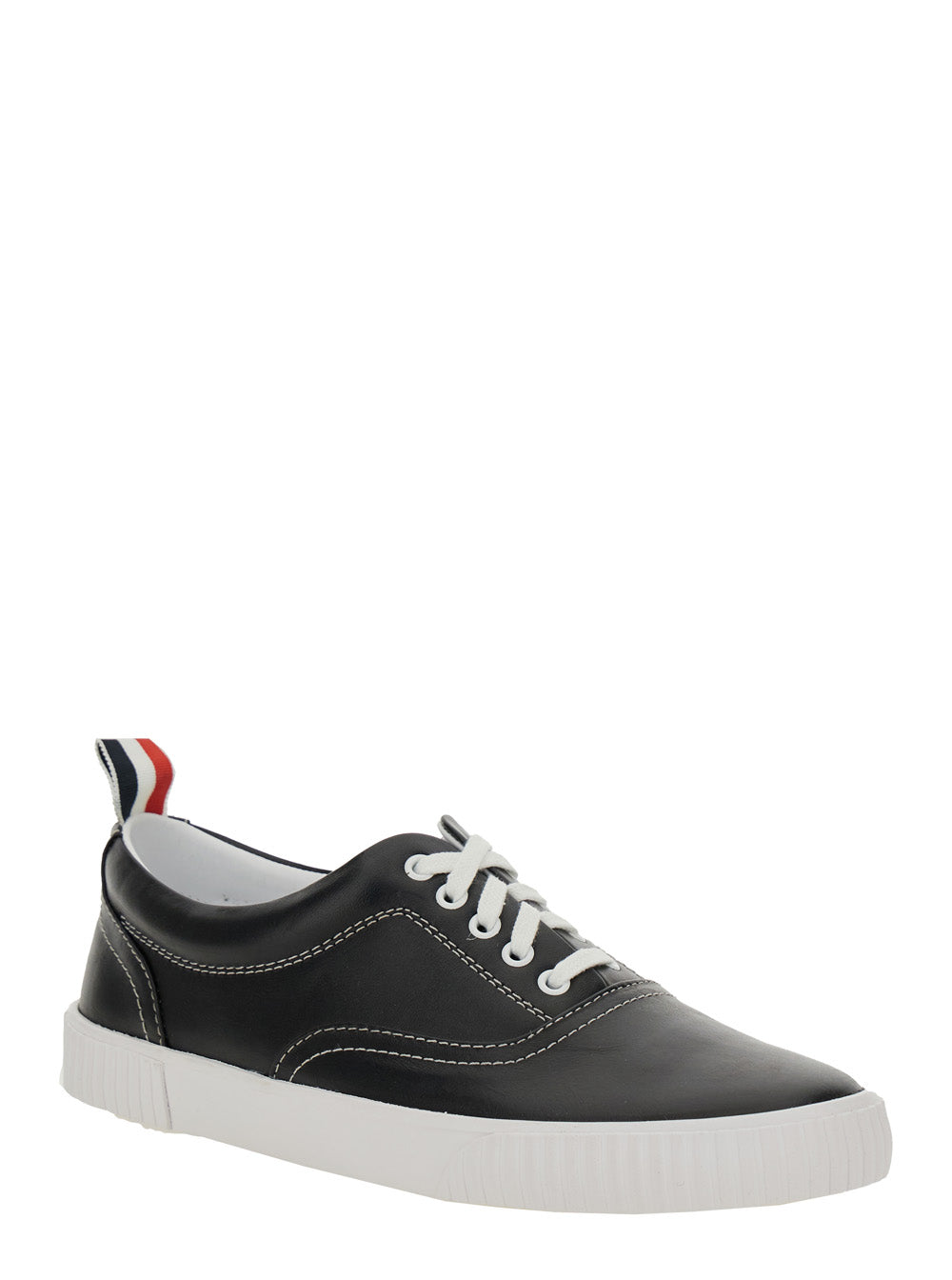 Heritage Black Sneakers with Logo Tab on Heel in Leather Man Calf