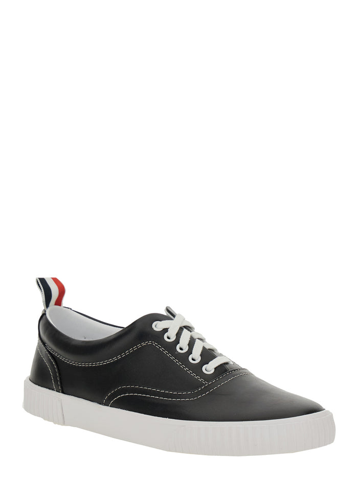Heritage Black Sneakers with Logo Tab on Heel in Leather Man Calf