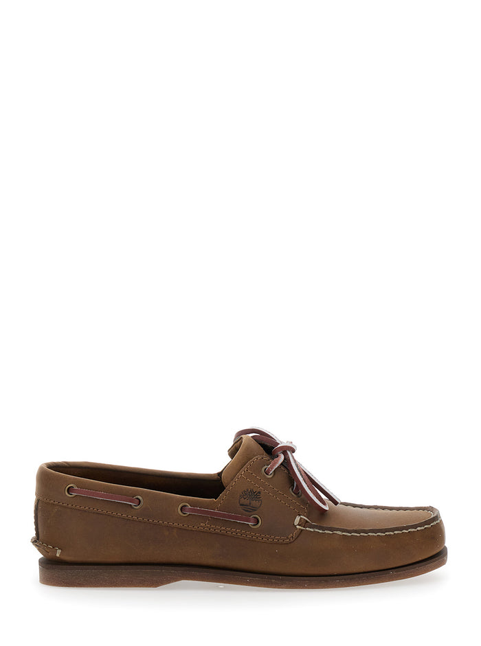 Brown Boat Loafers With Lace-Up Detail Leather Man