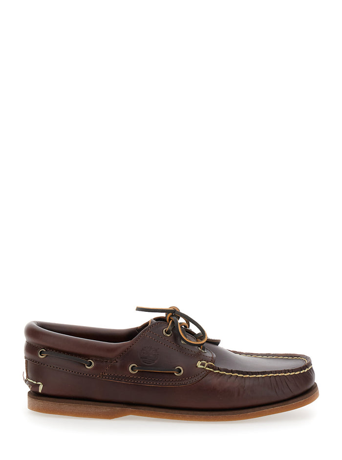 Brown Boat Loafers With Two-Tone Laces Leather Man