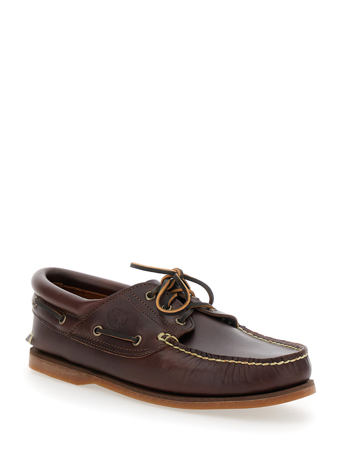 Brown Boat Loafers With Two-Tone Laces Leather Man