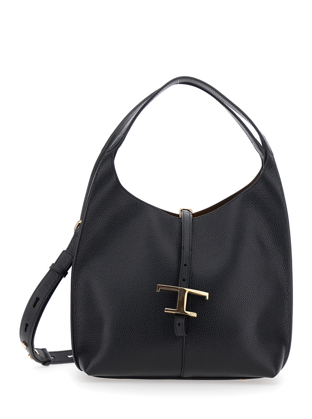 Black Handbag With Adjustable And Removable Shoulder Strap Leather Woman Calf Hand Bags