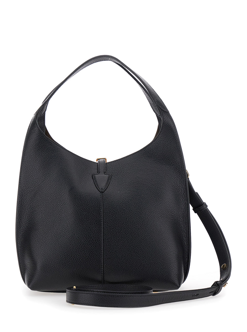 Black Handbag With Adjustable And Removable Shoulder Strap Leather Woman Calf Hand Bags
