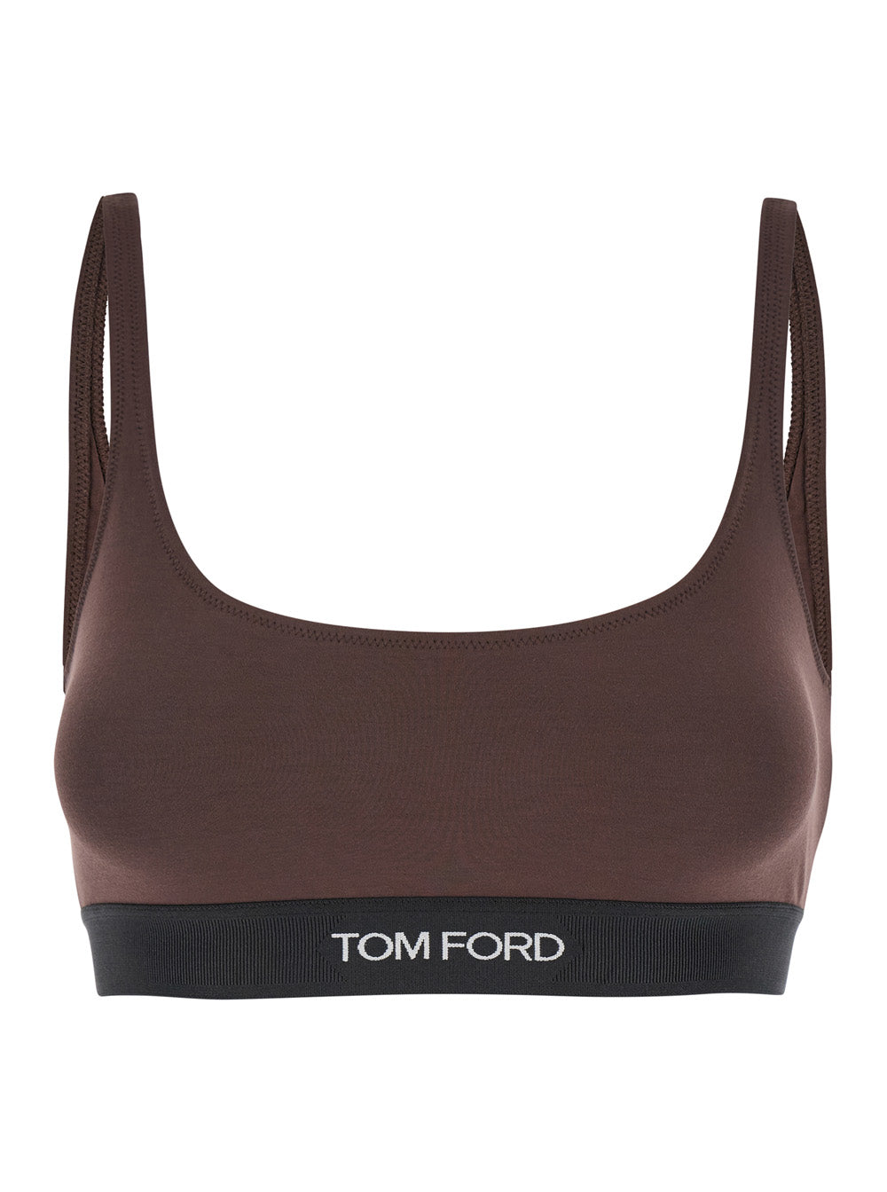 Brown Bralette With Contrasting Logo Print Stretch Modal Woman Elastane Tops